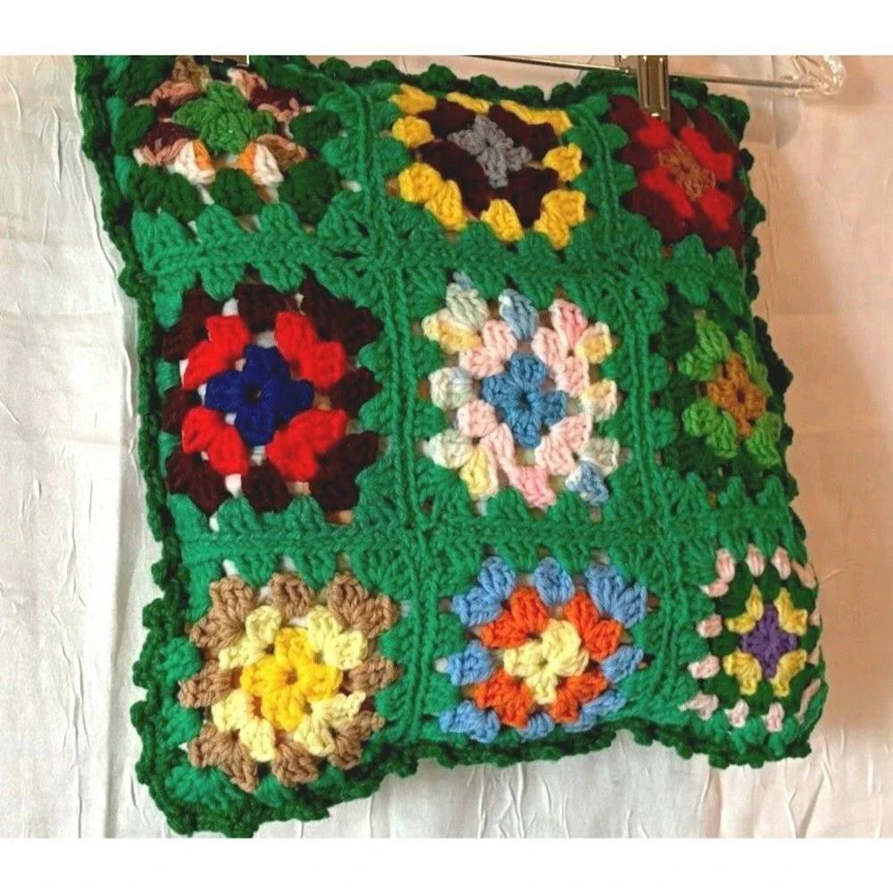Vintage Square Throw Pillow Hand Made Decor Crocheted 12x12 Nostalgic Boho